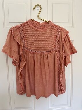 Free People Women’s Ruffled Pintuck Blouse in Dusty Rose Size XS